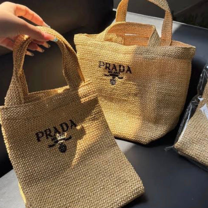 L'Homme Prada Summer Small Counter Gift Straw Bag, 35x21x16cm