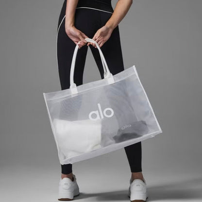 ALO Yoga Mesh Bag Fitness shoulder bag Beach Tote White