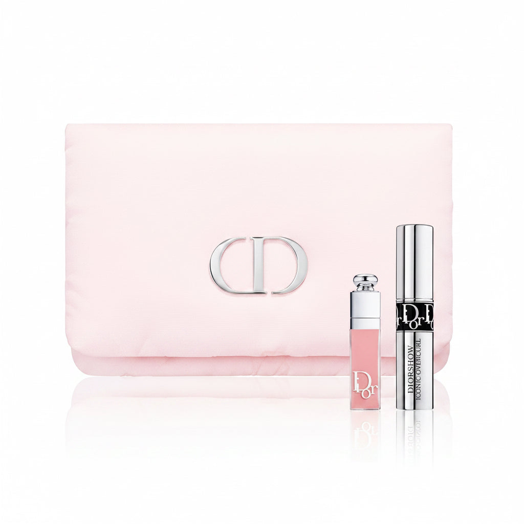 Dior Beauty Pink Makeup Puffer Pouch with Mini Dior Addict 3ml & Mascara 4ml with Shopping Bag