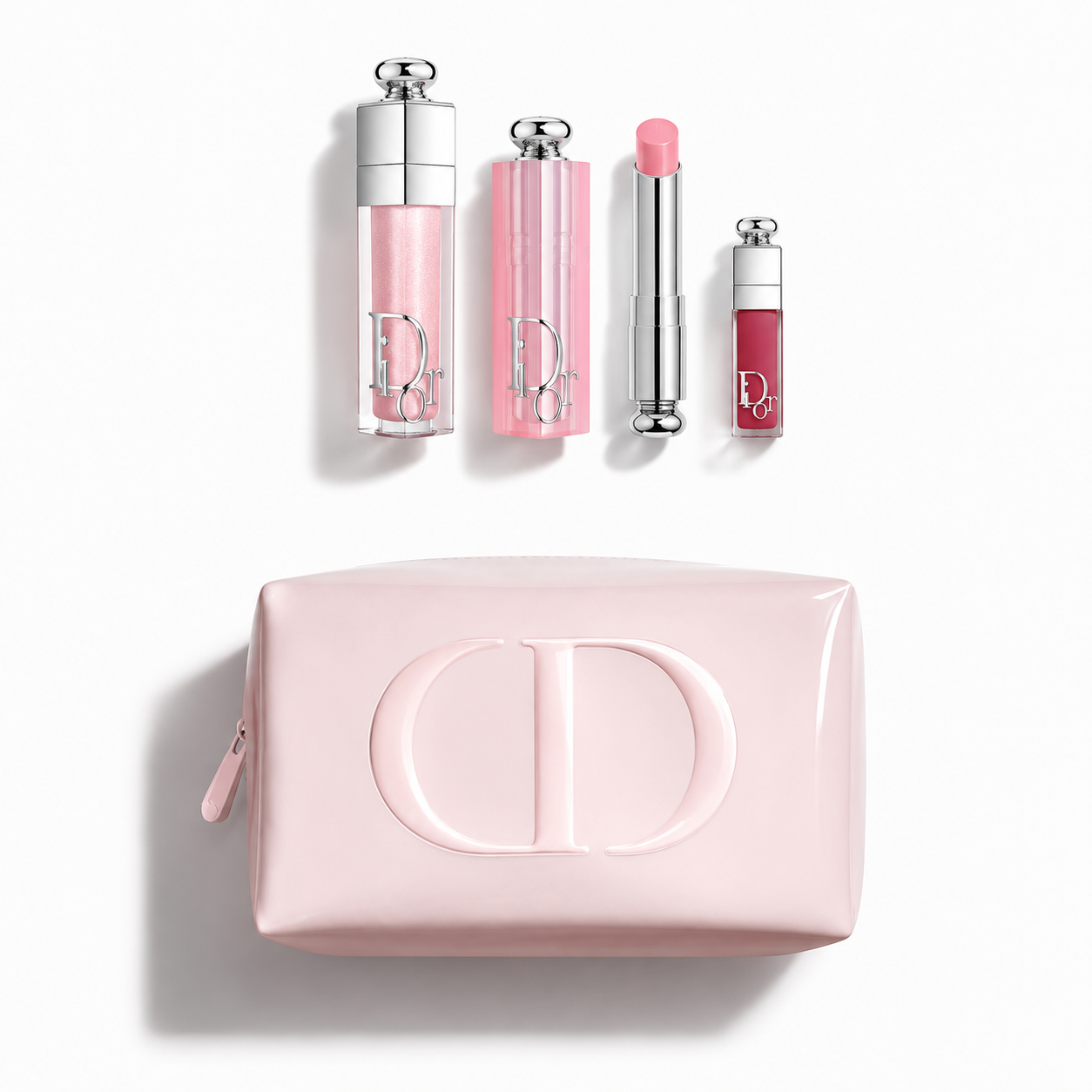 Dior Beauty Gift Set Vanity Pouch Dusty Pink, Dior Addict Lip set 001 Pink and Gift Shopping bag