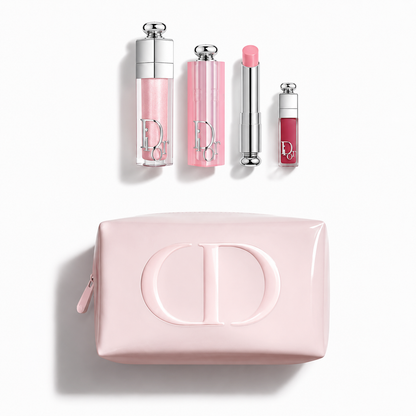 Dior Beauty Gift Set Vanity Pouch Dusty Pink, Dior Addict Lip set 001 Pink and Gift Shopping bag
