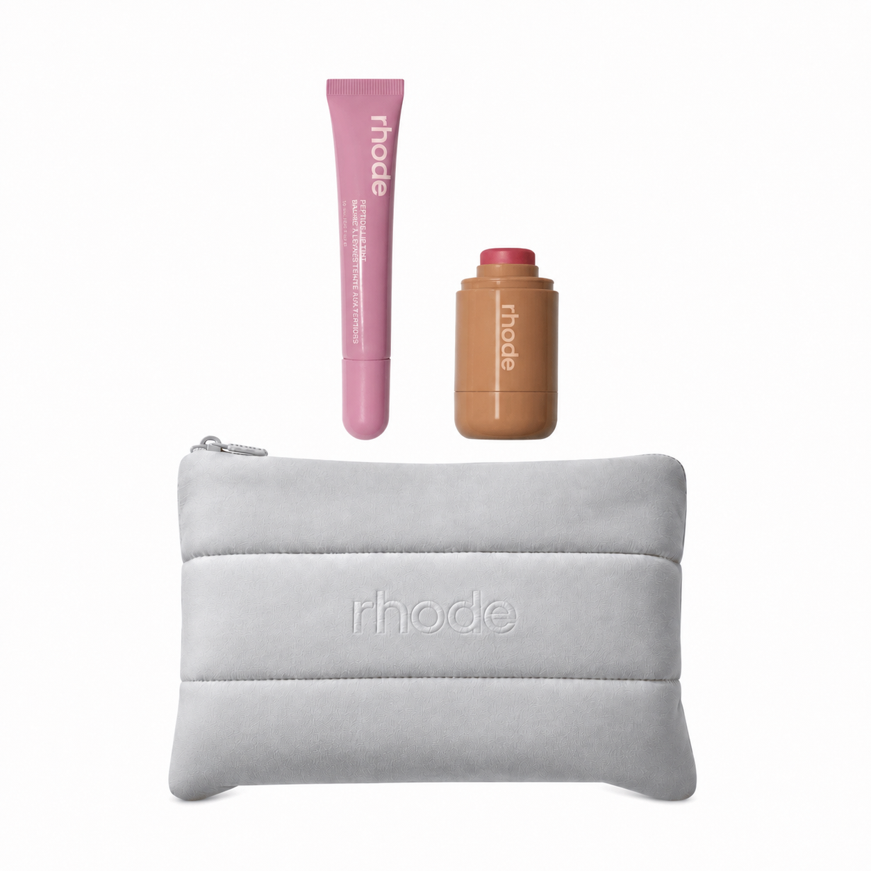 Rhode Set Pocket Blush Teacup, Lip Shimmery Warm Mauve Pretzel