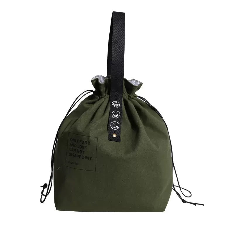 Insulated Canvas Lunch Bag - Reusable Cooler for Work, Office, Picnic & Travel - Large Capacity Drawstring Design, Green