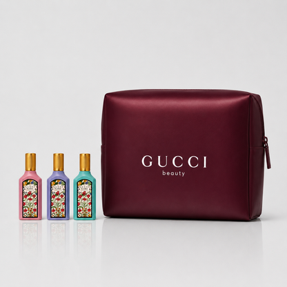 Gucci Beauty Pouch with 3 Flora MINI Parfume.