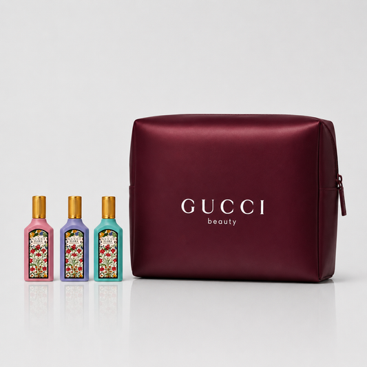 Gucci Beauty Pouch with 3 Flora MINI Parfume.