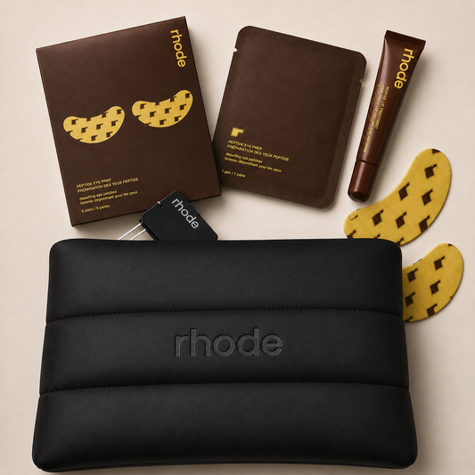 Rhode Set Large Cosmetic Pouch with Peptide Eye Patches Banana peel, Peptide Treatment Caramelized Banana, 3-Piece Set