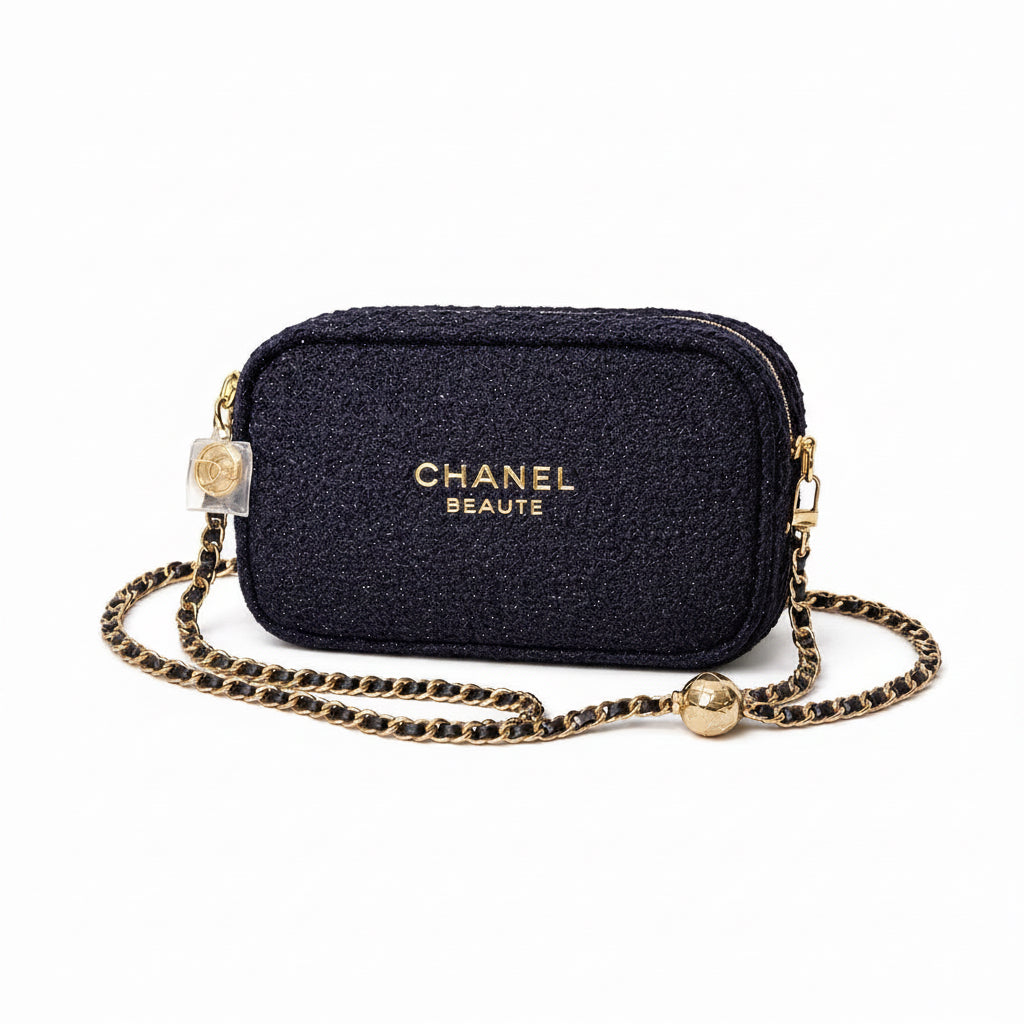 Chanel Beauty Transformed Cosmetic Luxury Navy Tweed Crossbody Bag