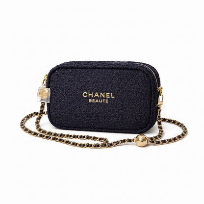 Chanel Beauty Transformed Cosmetic Luxury Navy Tweed Crossbody Bag