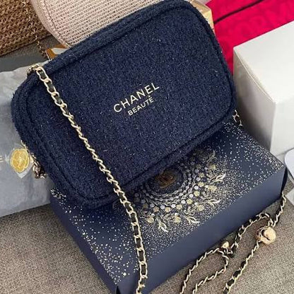 Chanel Beauty Transformed Cosmetic Luxury Navy Tweed Crossbody Bag