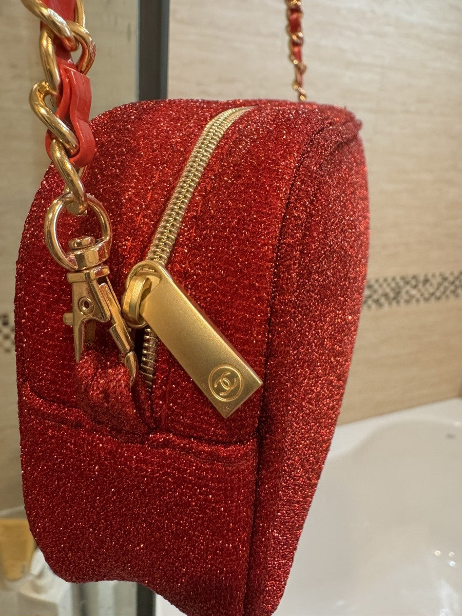 Chanel Beauty Transformed Cosmetic Red Velvet Gold Crossbody Bag
