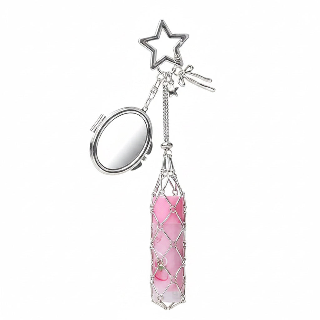 Mesh Lipstick Keychain, Mini Mirror - Lipstick Holder
