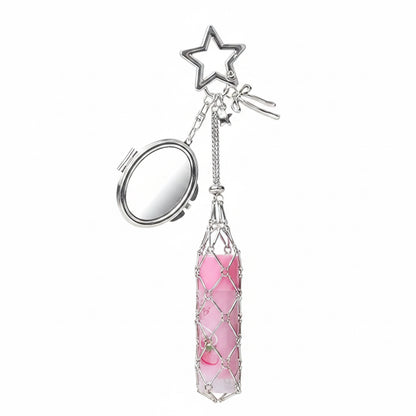 Mesh Lipstick Keychain, Mini Mirror - Lipstick Holder