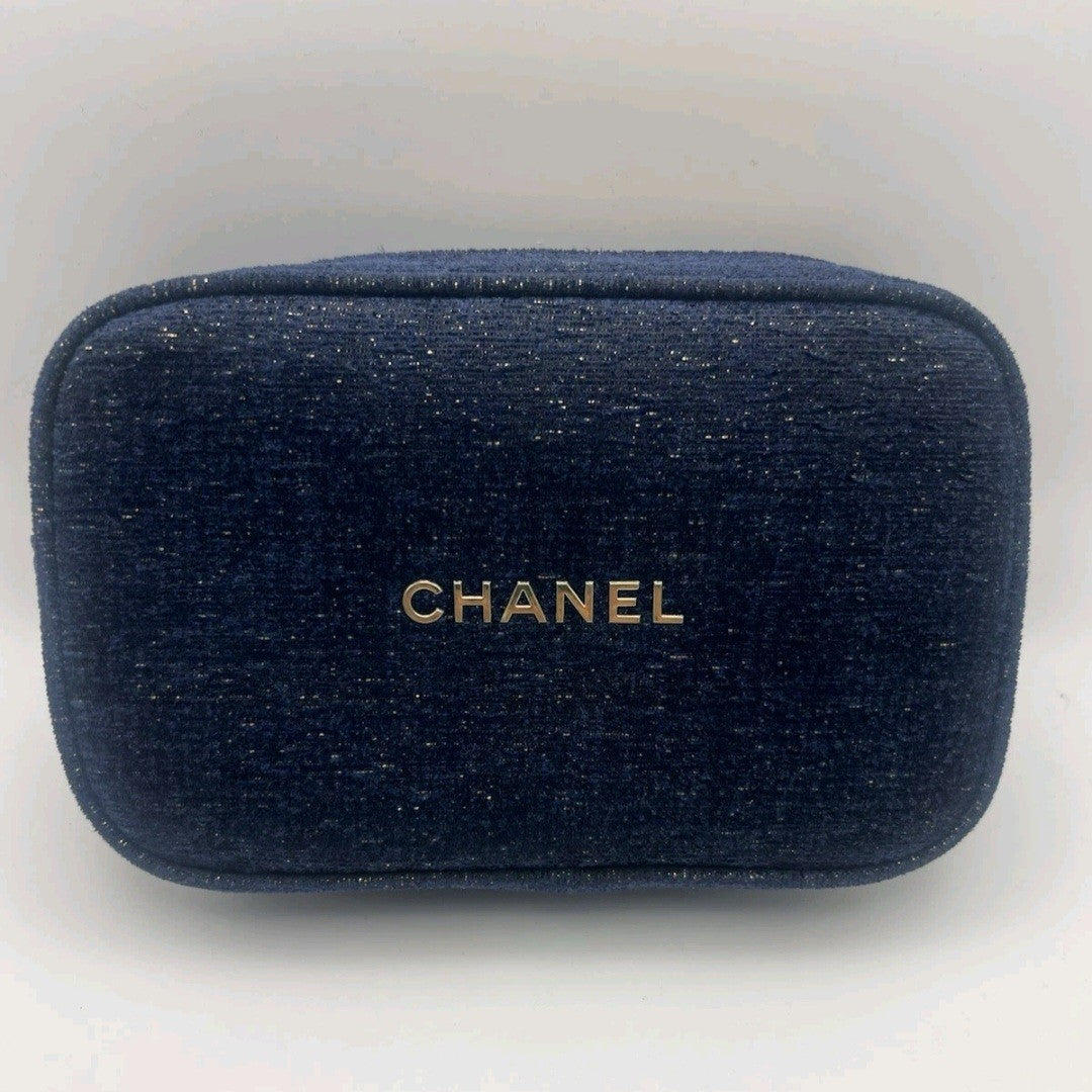 Chanel Beauty Cosmetic Luxury Navy Tweed Bag