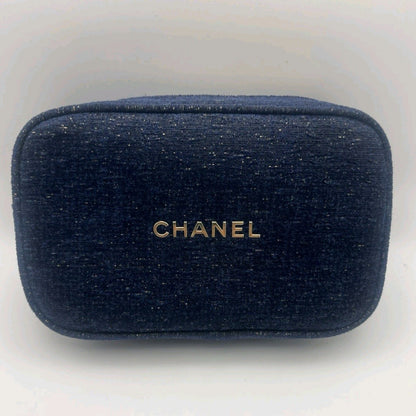 Chanel Beauty Cosmetic Luxury Navy Tweed Bag