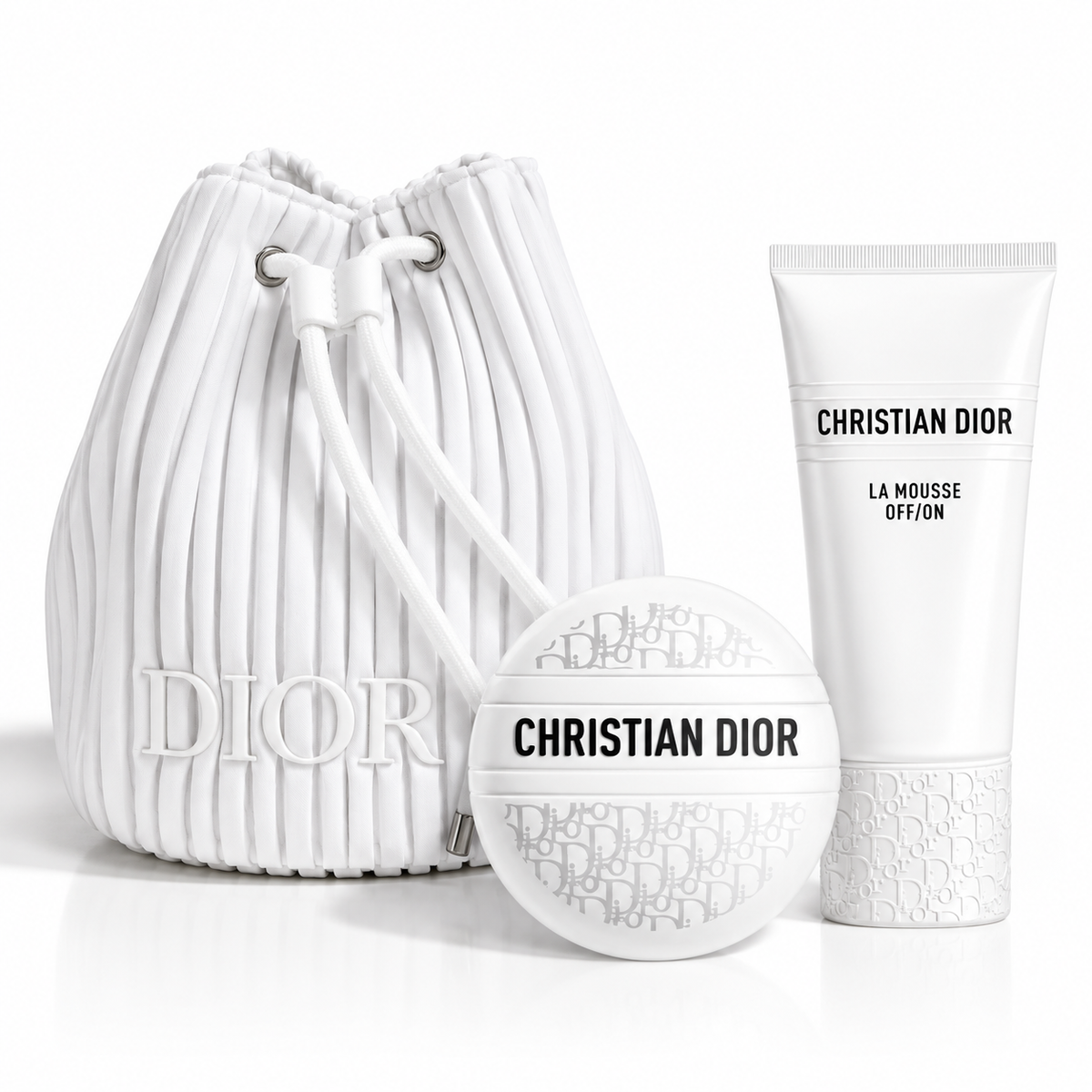 Dior Beauty Gift Set Drawstring Counter Makeup Bag with Balm Le Baume Cream and Foaming Cleanser