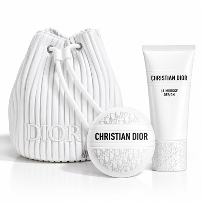 Dior Beauty Gift Set Drawstring Counter Makeup Bag with Balm Le Baume Cream and Foaming Cleanser