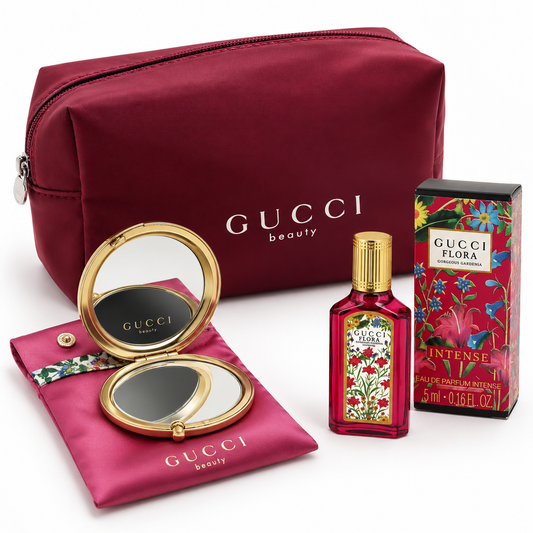 Gucci Beauty Pouch/Bag with Intense Gardenia MINI Parfume 5ml and Mirror
