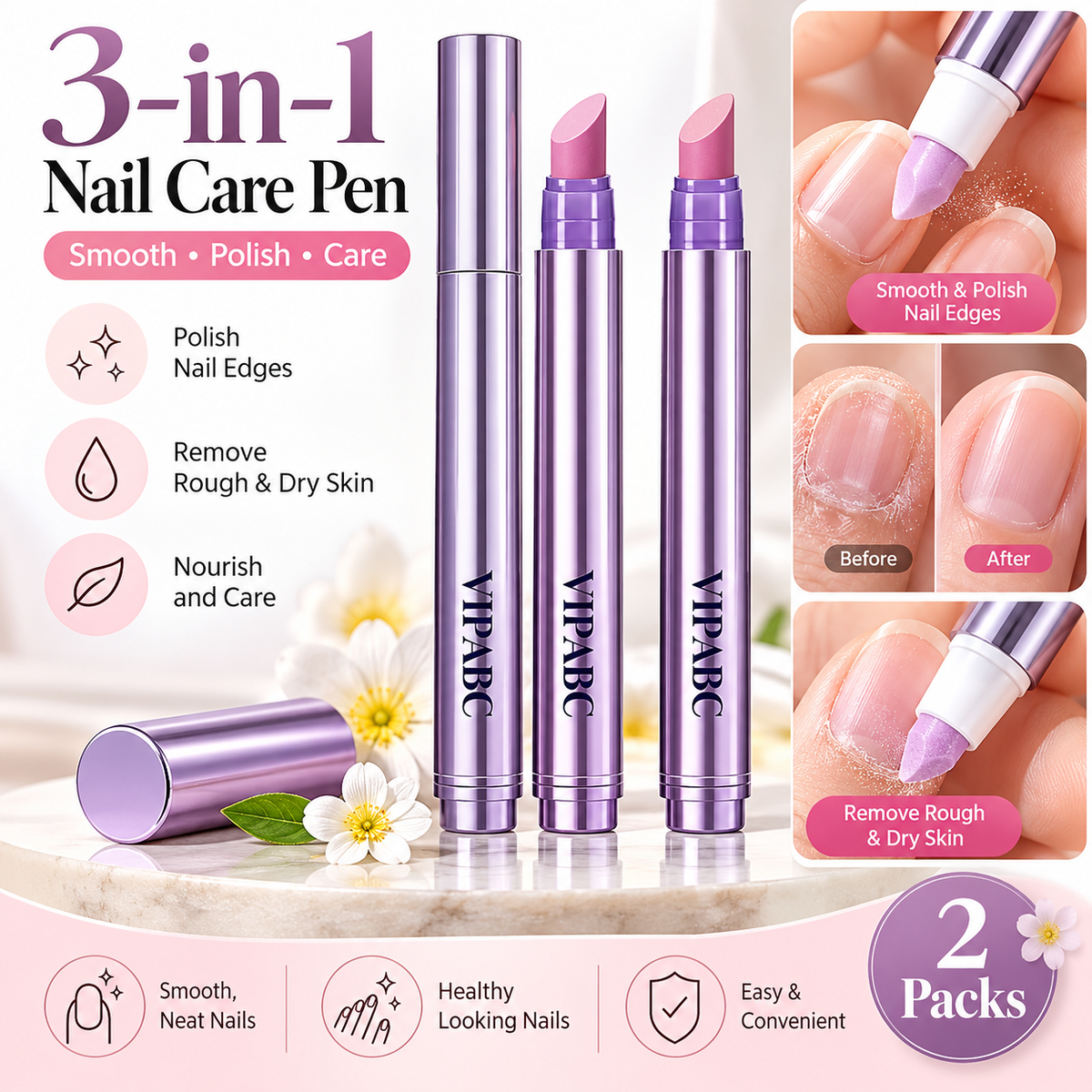 2 Packs Nail Care Upgrade 3-in-1 Nail Care Strengthen & Brighten Your Nails Effortlessly