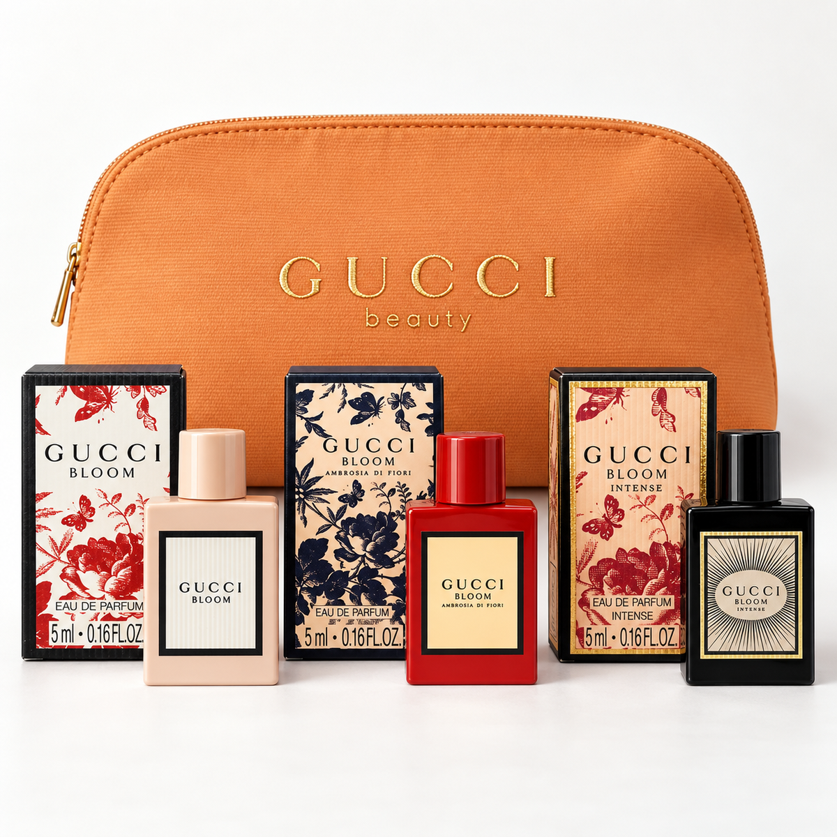 Gucci Beauty Pouch/Bag with 3 Bloom Flora MINI Parfume