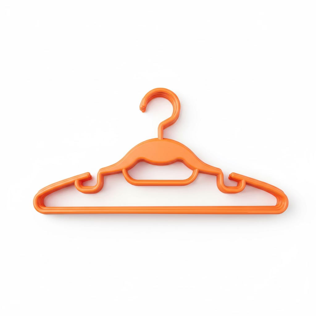 Orange hanger on a desk with a laptop and map in the background