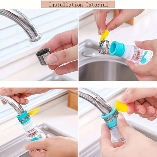 Step-by-step installation tutorial of a kitchen faucet filter.