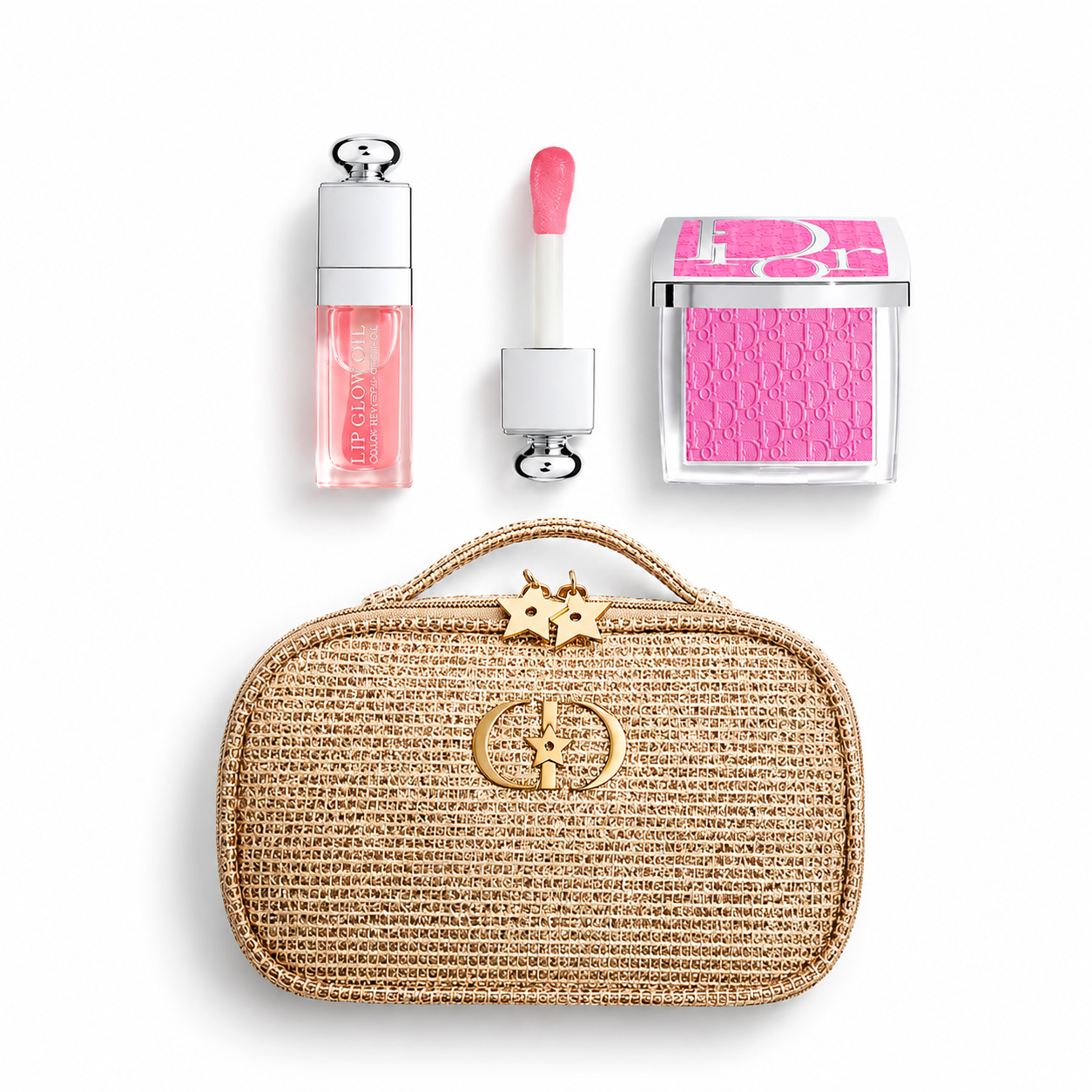 Dior Gold Mesh Pouch + 2 pcs Gloss Set 001 with Shopping Bag