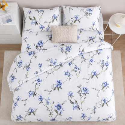 King Size 6 pieces, Spring Flower Design Cobalt Color, duvet cover set.