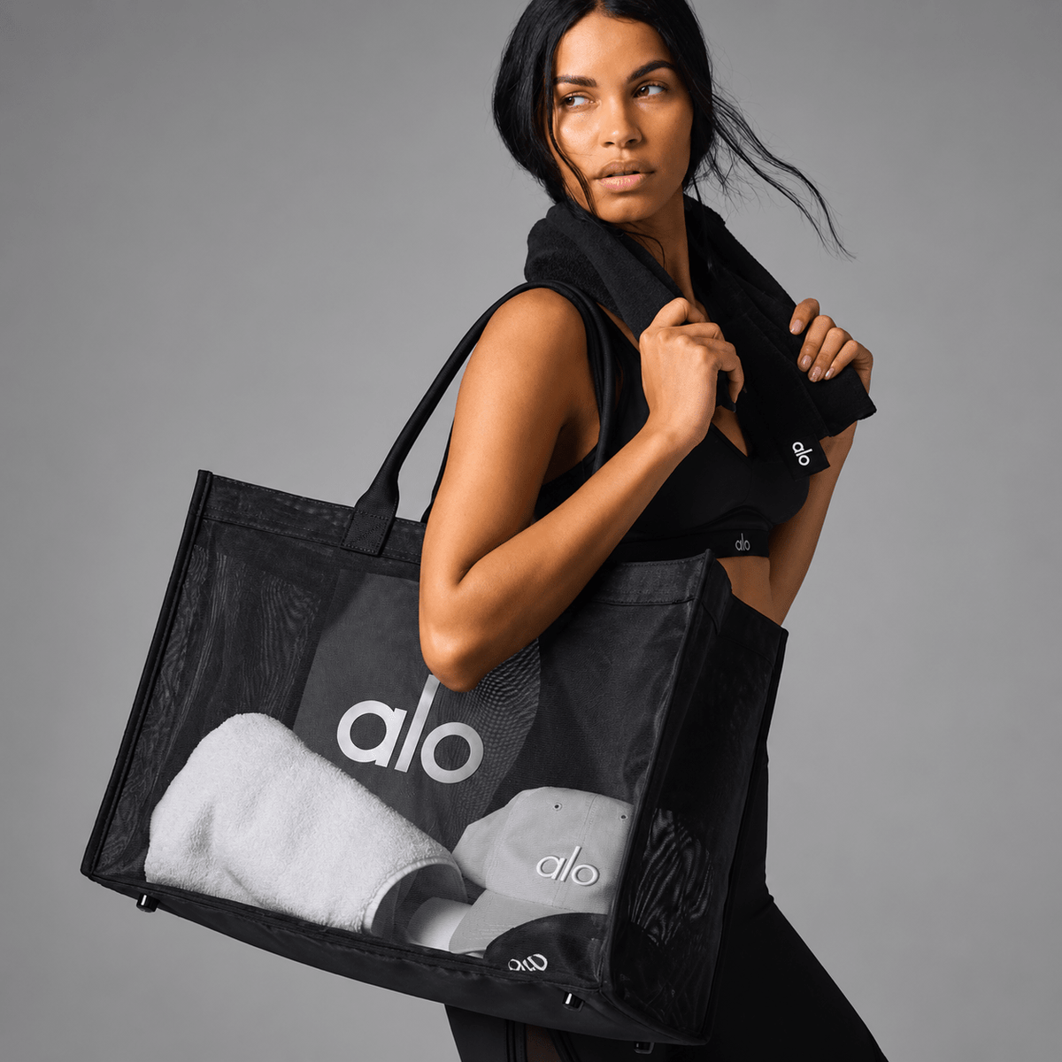 ALO Yoga Mesh Bag Fitness shoulder bag Beach Tote Black - BusDeals