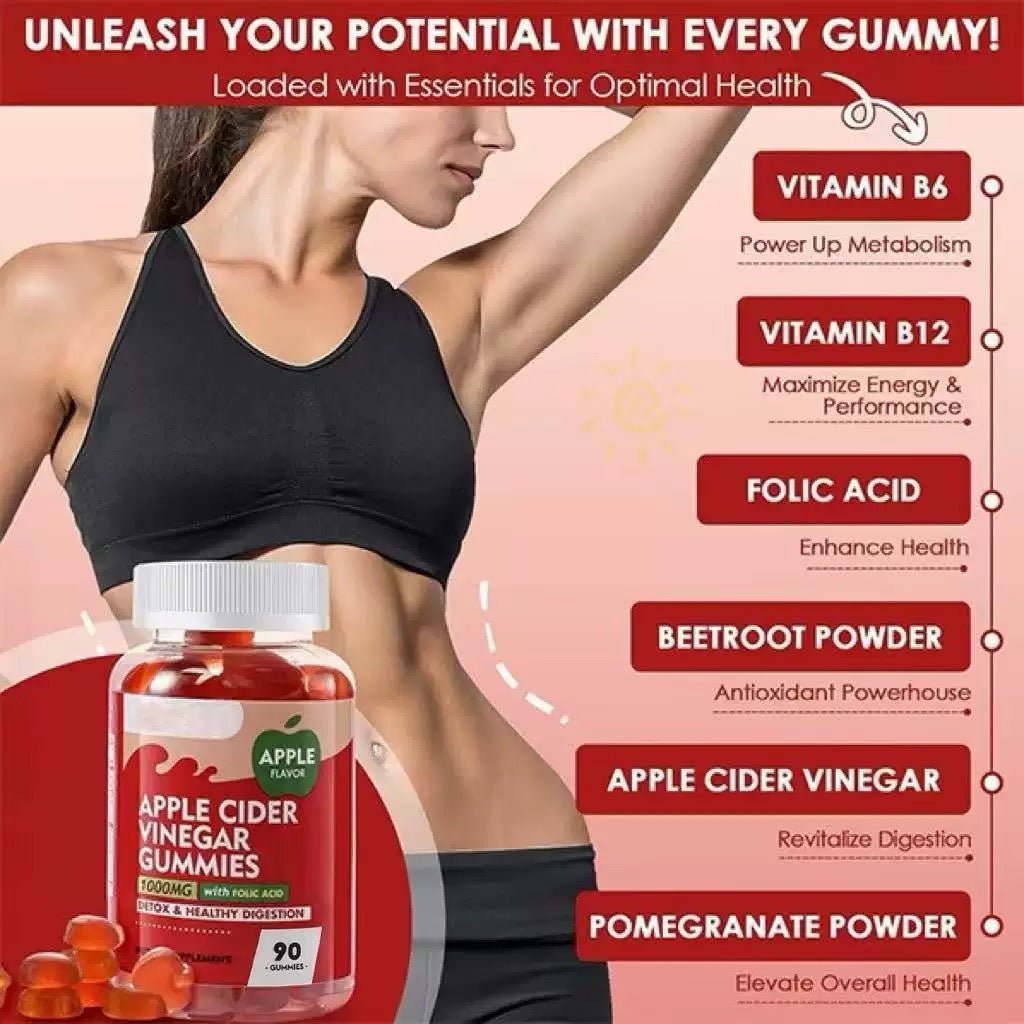 Apple Cider Vinegar Gummies 90 Pieces, Natural Vitamin Formula Ingredients - BusDeals
