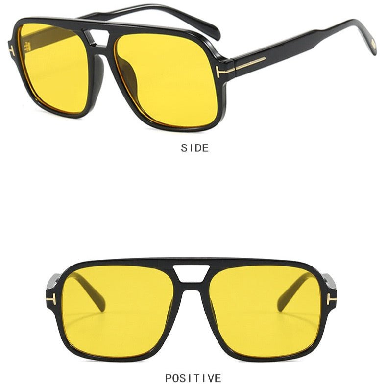 Aviator retro double bridge sunglasses, black and yellow. - BusDeals