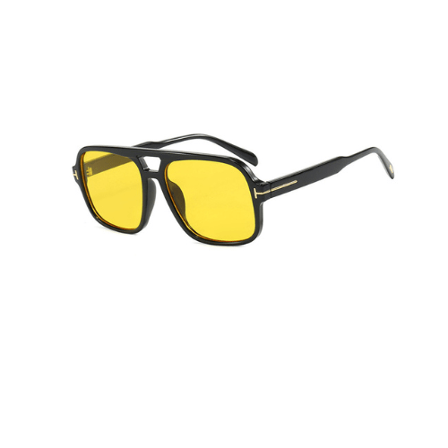 Aviator retro double bridge sunglasses, black and yellow. - BusDeals