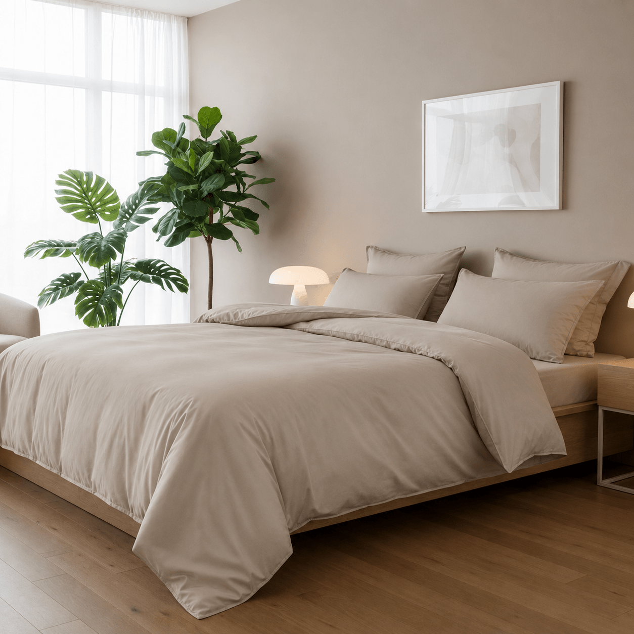 Bamboo Satin King Size 6 Pieces, quality Duvet Cover set, Matte Brown color. - BusDeals