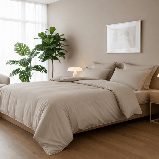 Bamboo Satin King Size 6 Pieces, quality Duvet Cover set, Matte Brown color. - BusDeals