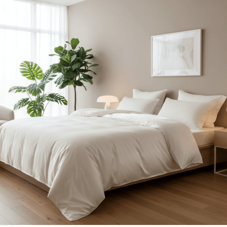 Bamboo Satin King Size 6 Pieces, quality Duvet Cover set, Matte off white color. - BusDeals