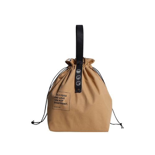 Canvas Insulated Lunch Bag with Drawstring Closure, Wide-Open Foldable and Lightweight Lunch Tote Bag, Cooler Tote Bag for Work Office Picnic,Beige - BusDeals
