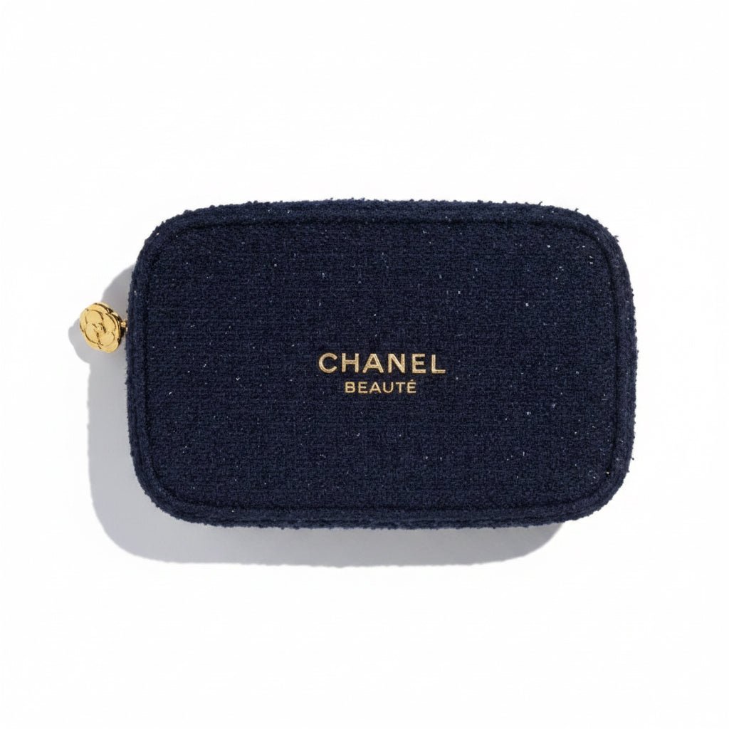 Chanel Beauty Cosmetic Luxury Navy Tweed Bag - BusDeals