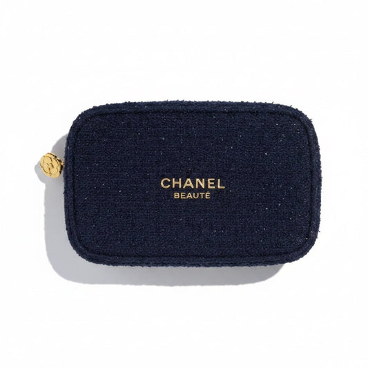 Chanel Beauty Cosmetic Luxury Navy Tweed Bag - BusDeals