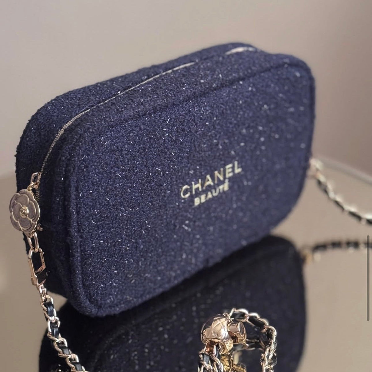 Chanel Beauty Transformed Cosmetic Luxury Navy Tweed Crossbody Bag - BusDeals