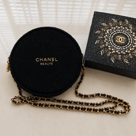Chanel Beauty Transformed Cosmetic Luxury Round Navy Tweed Crossbody Bag - BusDeals