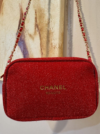 Chanel Beauty Transformed Cosmetic Red Velvet Gold Crossbody Bag - BusDeals