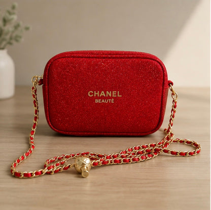 Chanel Beauty Transformed Cosmetic Red Velvet Gold Crossbody Bag - BusDeals