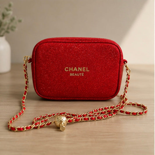 Chanel Beauty Transformed Cosmetic Red Velvet Gold Crossbody Bag - BusDeals
