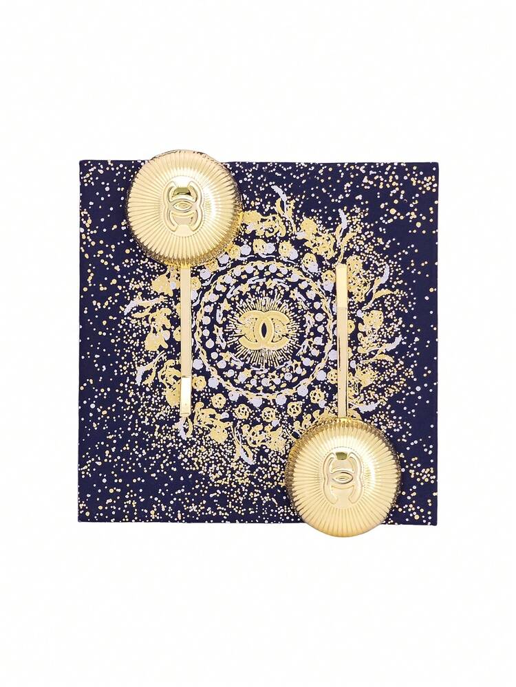 CHANEL New Ss26 Fashion, Gold Metal Hair Clips With Embossed Logo (Set Of 2) - BusDeals
