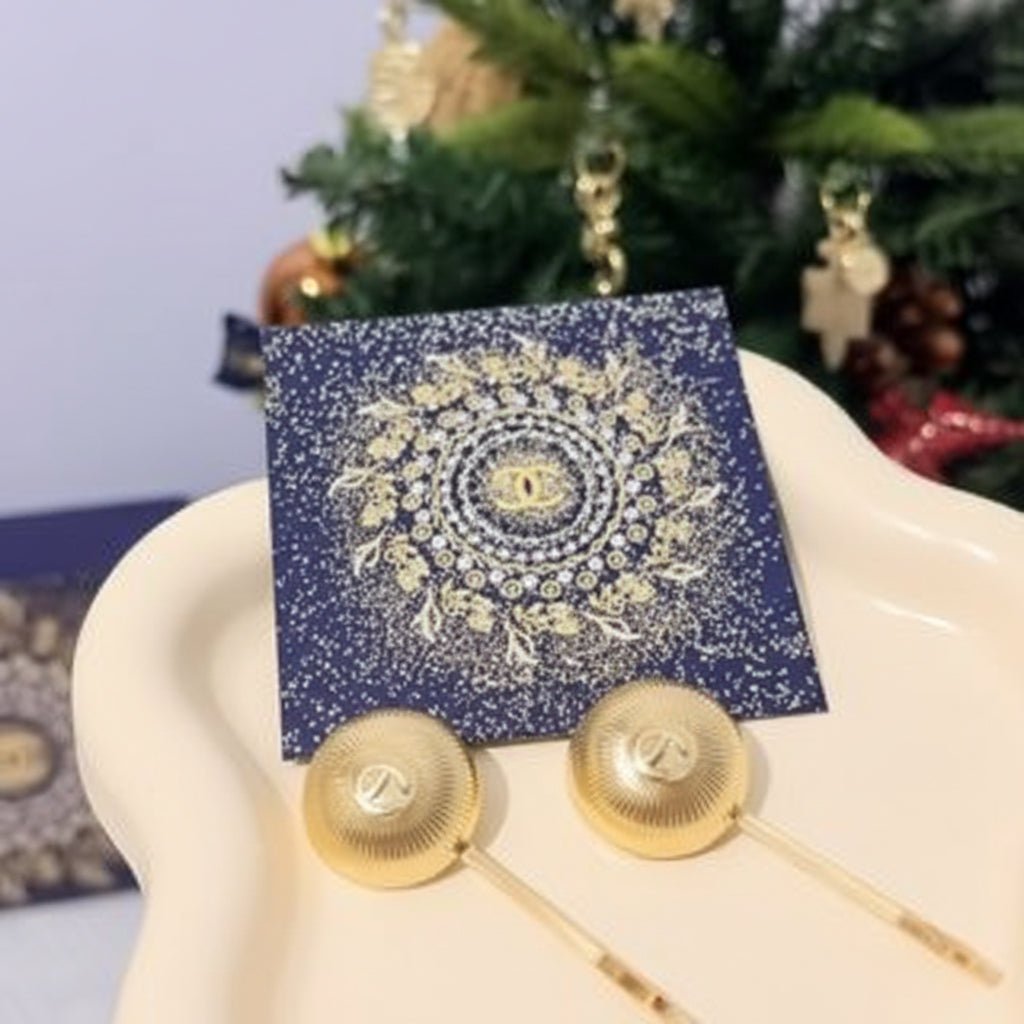 CHANEL New Ss26 Fashion, Gold Metal Hair Clips With Embossed Logo (Set Of 2) - BusDeals