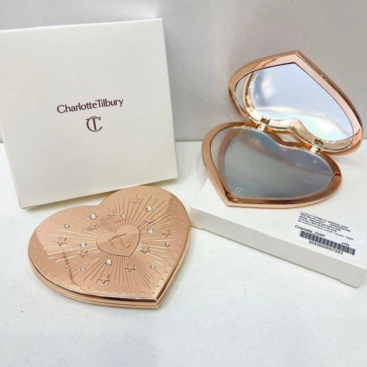 Charlotte Tilbury Heart Shape Makeup Compact Mirror, shopping bag - BusDeals