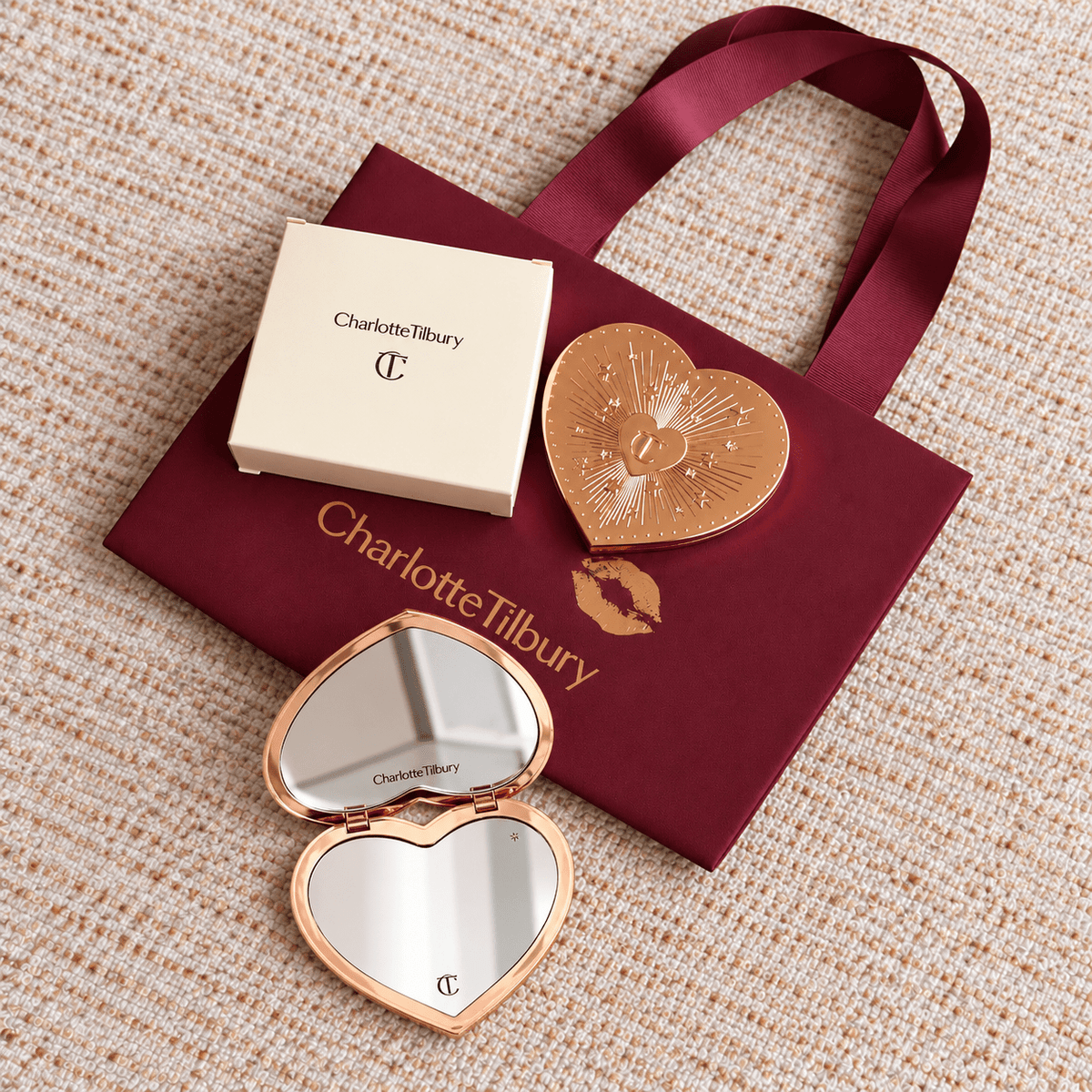 Charlotte Tilbury Heart Shape Makeup Compact Mirror, shopping bag - BusDeals