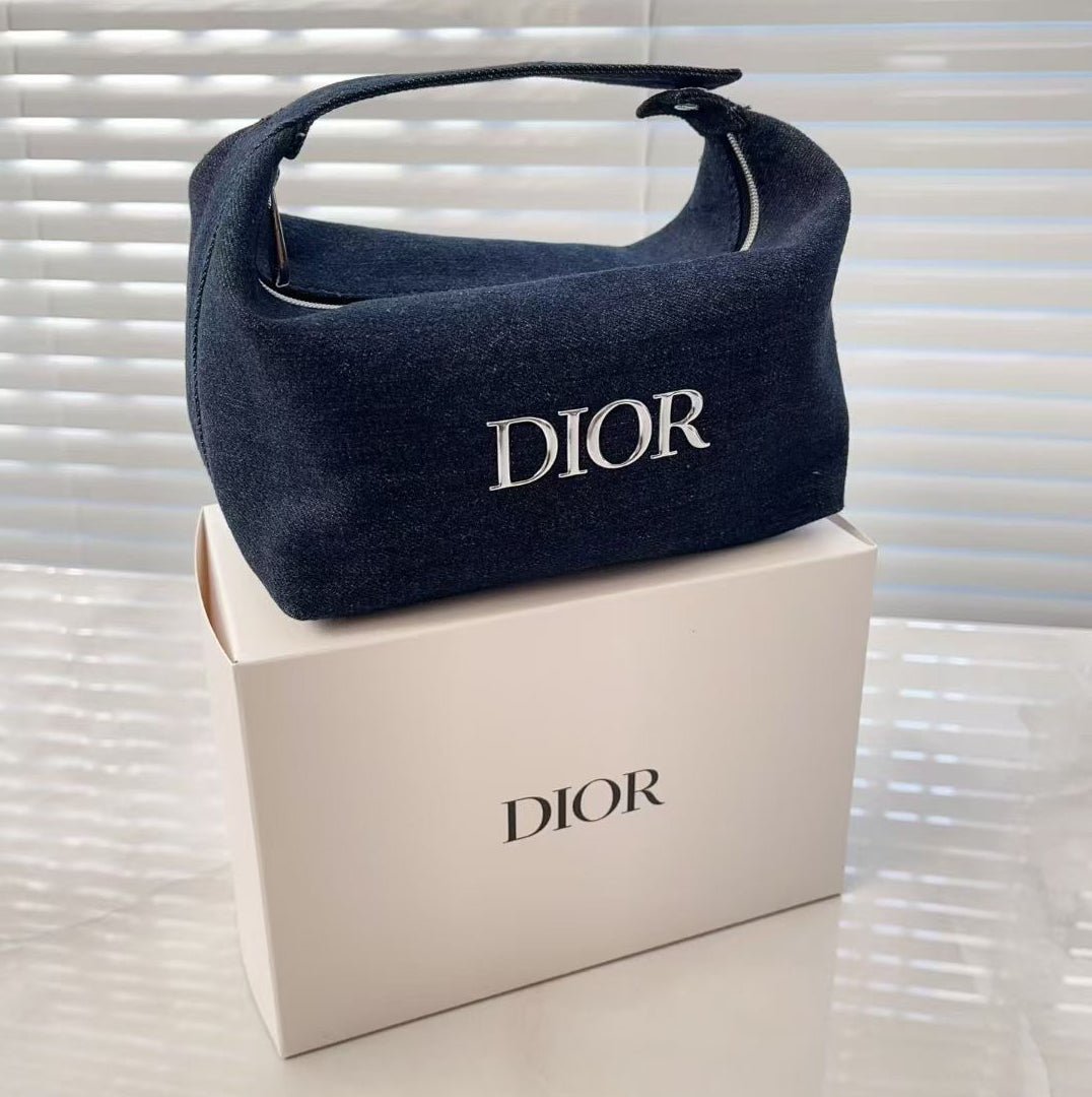 Christian Dior Cosmetic Makeup Bag Pouch With Top Handle ~ Blue - BusDeals