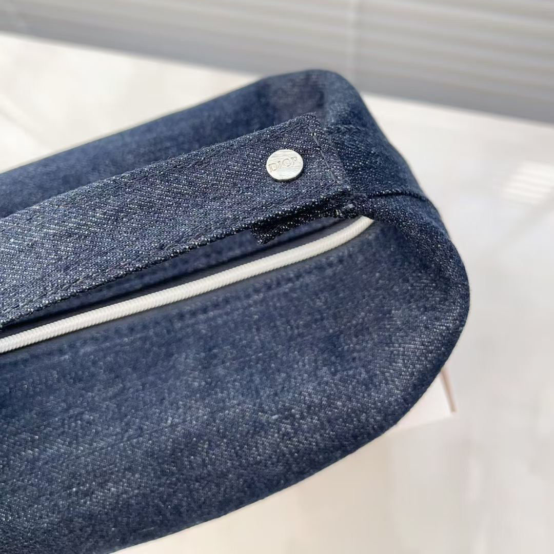Christian Dior Cosmetic Makeup Bag Pouch With Top Handle ~ Blue - BusDeals