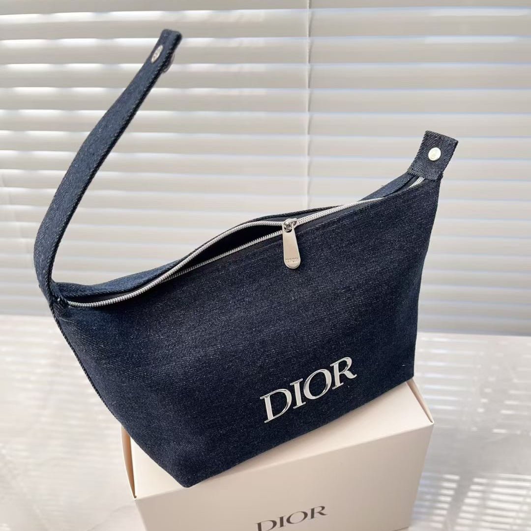 Christian Dior Cosmetic Makeup Bag Pouch With Top Handle ~ Blue - BusDeals