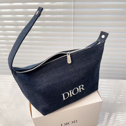 Christian Dior Cosmetic Makeup Bag Pouch With Top Handle ~ Blue - BusDeals
